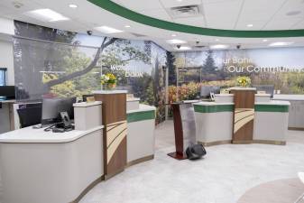 The lobby of Walden Savings Bank’s Scott’s Corners Headquarters Branch, featuring its digital transformation.