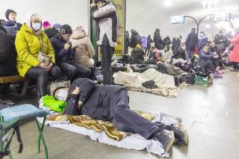 KYIV, UKRAINE — Feb. 24, 2022: Subway station serves as a shelter for thousands of people during a rocket and bomb attack