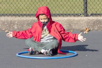 First graders at Park Avenue Elementary School work on mindfulness during gym class on Nov. 16, 2020. Photos by Tom Bushey/Warwick Valley School District.