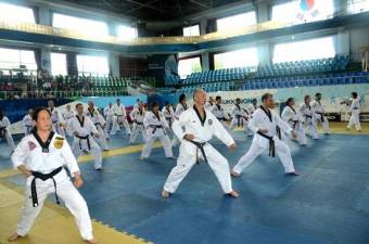 Provided photos. Thirty-one students from the Chosen Taekwondo Academy in Warwick trained at the fame Kukkiwon, the great cathedral of taekwondo, in South Korea.