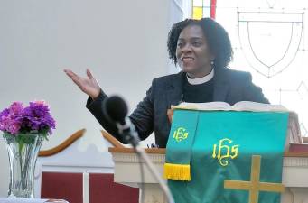 Rev. Dr. Ann Marie Bentsi Addison Posey offered the opening remarks at the Union AME Church’s Martin Luther King Jr. Day. Service of Remembrance and Renewal. Photos by Henry Smith-AI News Service.