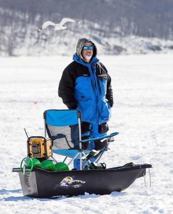 Greenwood Lake. Celebrating winter and the cold on the lake