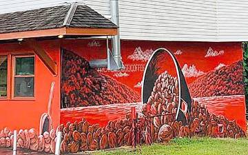 This the mural Chris Van Vooren created for Greenwood Lake Roasters outside façade. Van Vooran is the featured artist at the Greenwood Lake Public Library's Art gallery in October.