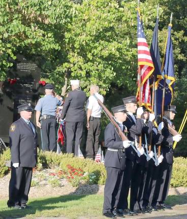 During the ceremony representatives of the Police Department, Fire Department and Ambulance Corps laid a wreath at the Warwick Citizens World Trade Center Memorial.