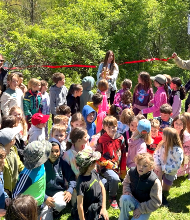 Local students celebrate the opening of Hidden Hollow Trail.