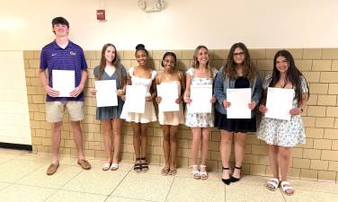 The Warwick Valley Teachers’ Association scholarship recipients (pictured left to right): Matthew Tully - Heidi Villegas WVTA Memorial Scholarship, Erin Kelly, Janiya Chatman, Amiya Chatman, Addison O’Donnell - Sandy Shanbaum WVTA Memorial Scholarship, Alexa Milazzo - Alexander N. Smith WVTA Memorial Scholarship, and Arianna Weinberg.