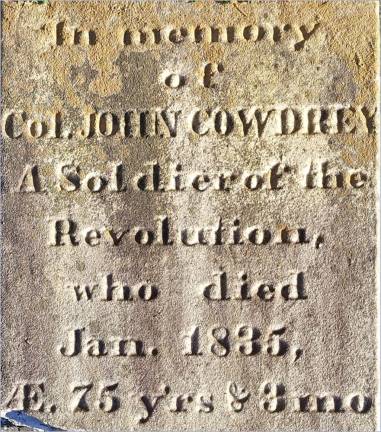 The gravestone of Col. John Cowdrey at Warwick Cemetery.