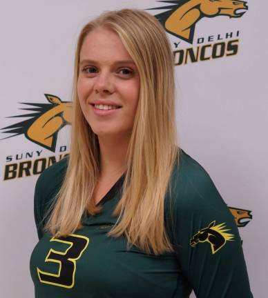 Photo provided by SUNY Delhi Junior Kristen Maslanka of Pine Island has become SUNY Delhi's all-time career leader for the college's women's volleyball team with 522 kills.