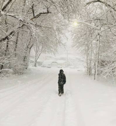 Photo by Julie Tomaro A snowy street in Greenwood Lake during Winter Storm Quinn.