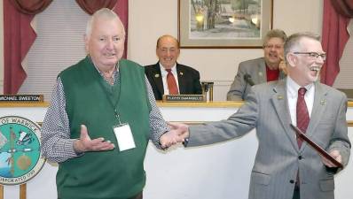 “If I had known this was happening, I would have stayed home,” Roger Gavan said with a laugh while accepting the Community Service Award from Warwick Town Supervisor Michael Sweeton.