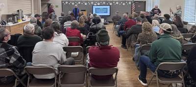 Greenwood Lake residents packed the library on Feb. 15 to learn about the history of its main street, Windermere Avenue, as researched and described by local Zoey Savale. Photo by Peter Lyons Hall.