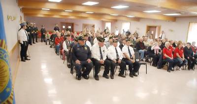 This photo shows the overflow crowd who attended Veterans Day ceremonies on Monday at the Arthur Finnegan American Legion Post 1443 in Greenwood Lake.