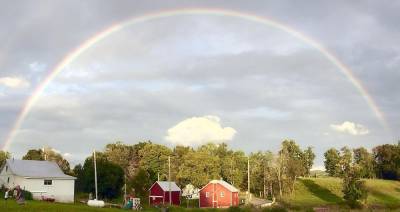 Christy Hickey shared this photograph she took last Saturday evening, Aug. 21, at 7:15 p.m. at the Baird Farm in Warwick. Her husband Mike and their son Nolan can be seen playing on the left. “This is a picture of the rainbow from this weekend,” Christy wrote with her submission. “We live on the Baird Farm. Thought you’d enjoy.” We do.