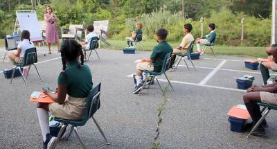 Teachers at Tuxedo Park School are taking their classrooms to the great outdoors as often as possible throughout the day. Photos provided by TPS.