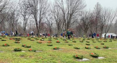Approximately 3,400 wreaths were laid during the Wreaths Across America ceremony by more than 200 volunteers at the 19-acre Veterans Memorial Cemetery which has 13,400 plots. Photos provided by Orange County.