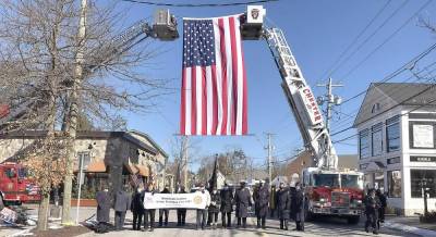 Members of the American Legion Arthur Finnegan Post 1443 in Greenwood Lake were among those who took part in the procession that welcomed home Daniel Prial last week. Photo by Susan Levitt.