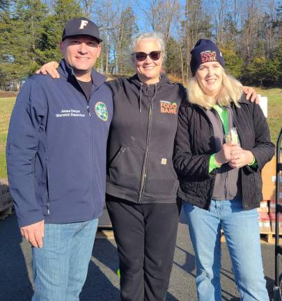 Warwick Town Supervisor Jesse Dwyer, Stacy Dedring of the Regional Food Bank, and Beth Maas of the Florida N.Y. Food Bank during the drive-through food pantry on Nov. 9.