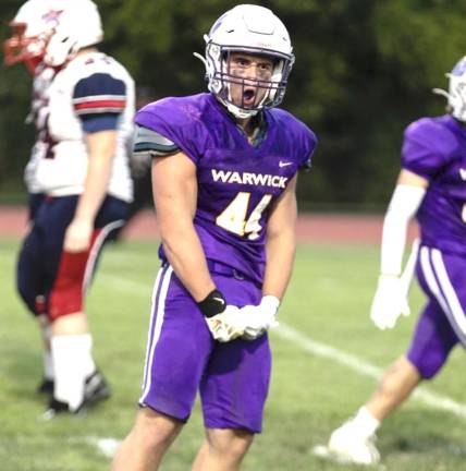 Warwick’s Jake Rooney, #44, earned All-Section football honors as a linebacker for the Wildcats.