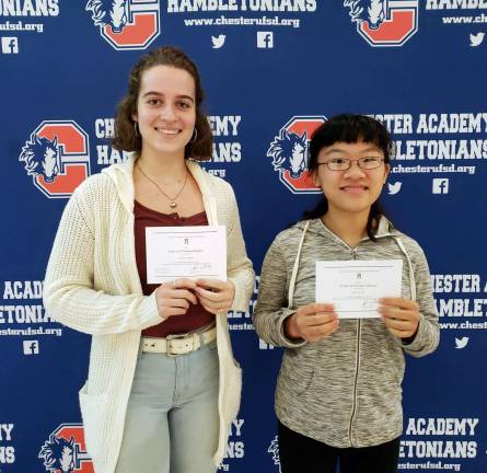 Provided photo Chester Academy students Olga Luksha of Chester and Kailyn Liu of Greenwood Lake have been named Commended Students in the 2019 National Merit Scholarship Program.