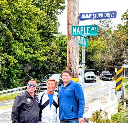 Jimmy Sturr with Assemblyman Karl Brabenec and Florida Mayor Daniel Harter Jr. at the street renaming ceremony in the Village of Florida.