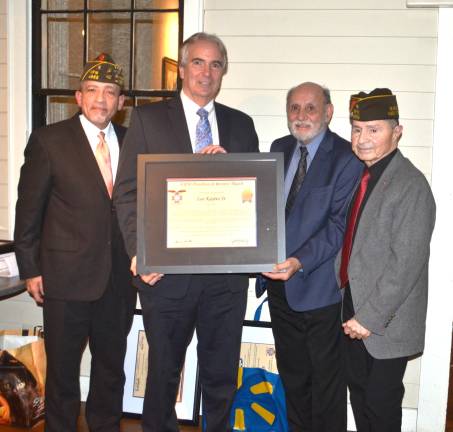 VFW CDR Jose Morales, Leo R Kaytes who accepted the award on behalf of his father, Leo Kaytes Sr., Carmine Garritano, and Candido Rivera.