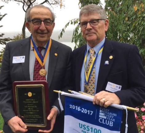 Photo by Stan Martin Warwick Valley Rotary Club leaders Leo Kaytes Sr., left, and Dave Eaton display awards received Sunday, Nov. 5, at the Rotary District 7210 Foundation Gala Brunch held at West Point&#x2019;s Hotel Thayer.