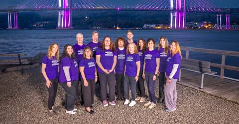 Gov. Mario M. Cuomo Bridge was illuminated in purple and white in recognition of libraries across New York State