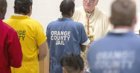 Cardinal Dolan performs Mass at Orange County Jail in the name of Dismas,  the patron saint of prisoners