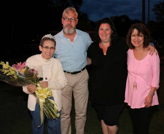 From left, &quot;Queen for a Day&quot; Susan Dickes, Mayor Michael Newhard, Event Chair Corrine Iurato and Merchant Guild past President Mary Beth Schlichting.