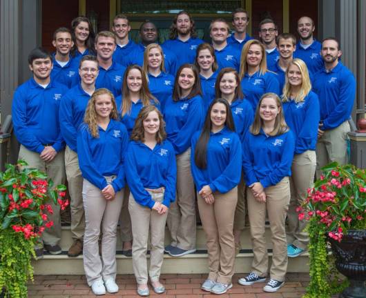 Photo provided by Pennsylvania College of Technology Beginning in front, from left to the right, the Presidential Student Ambassadors for 2015-16 at Pennsylvania College of Technology are: Michelle D. Kachik, Alexandra M. Lehman, Stephanie E. Falcone and Morgan N. Keyser; second row, from left: Daniel T. Kreger, Ryan S. Schrimp, Maggie K. Calkins, Ashley N. Irish, Kayla M. Jackson and Calah D. Doyka; third row, from left: Ryan Monteleone, Tyler R. Filipowski, Victoria L. Kostecki, Stephanie M. Puckly, Katelyn A. Wertz, Bryan M. Behm and Rafael Correa; back row, from left: Emily K. Lutz, Josiah D. Stoltzfus, Semeon R. DeBarros, Anthony D. Gobbi, Alexander R. Wetzel, Kyle D. Bomboy, James S. Alger and Tylor J. Burkett.
