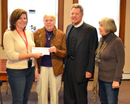 Christ Church Warwick recently made a $5,000 donation to The Guild of St. Margaret Soup Kitchen at Grace Church in Middletown. Pictured from left to right are: Director Phyllis Guardino; Sarah Hoch, Christ Church volunteer; the Rev. John B. Warfel, rector, Grace Church; and Claire Newquist, advisory board chairwoman.