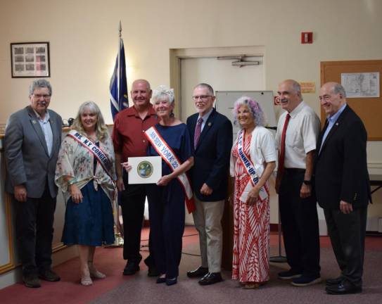 Left to right: Councilman Russell Kowal, Mary Malloy, Councilman Kevin Shuback, Lynne Arnold, Town Supervisor Michael Sweeton, Phyllis Bogart, Deputy Supervisor James Gerstner and Councilman Floyd DeAngelo.