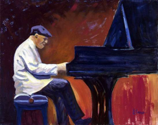 This is Judi Silvano's painting of pianist and composer Mcoy Tyner.