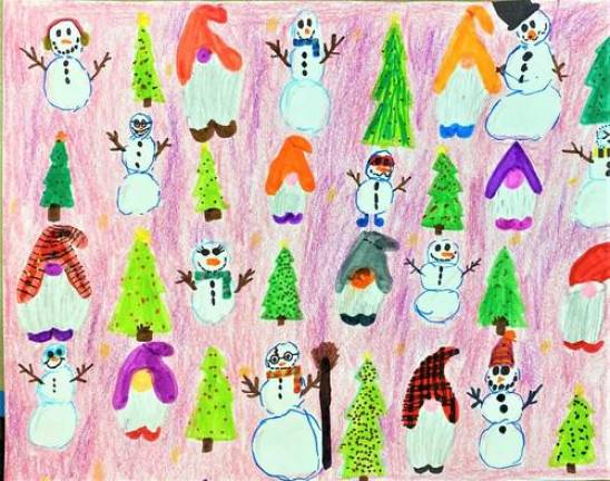 A wintery wrapping paper entry by 2020 semifinalist Piper S.
