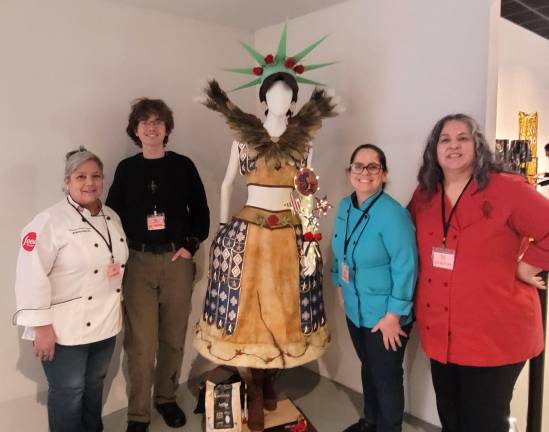 Chef Vanessa Greeley (from left) &amp; her team - designer Finbar O’Connor, a senior at Warwick Valley H.S., &amp; sugar and cake Aatists, Carolina Lara and Silvina Barboza, created an edible dress that debuted on March 8 and 9 at the Salon du Chocolat Fashion Showcase in Manhattan.