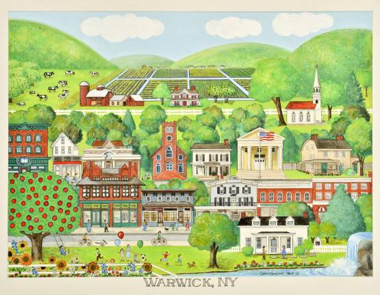 The Warwick Historical Society will host the all new Party in the Park on Saturday, Aug. 26, from 6 to 9 p.m. This image, by the historical society's featured artist, Carole Constant, is entitled &quot;Warwick, NY.&quot; It will be the cover of the invitation and the artist will be exhibiting the evening of the event.