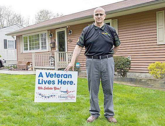 The first Hudson Valley Honor Flight lawn sign was presented on Thursday, April 29, to Vietnam veteran Bill Taylor of Walden. Provided photos.