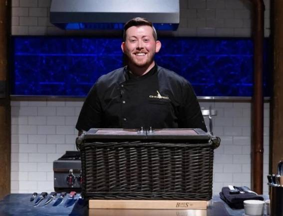 Chef Ciarán McGoldrick, right before he opens up a mystery basket of ingredients for the show “Chopped.”