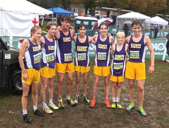 The boys cross country team after a race.