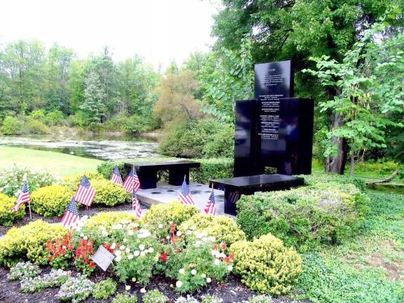 The Warwick Citizens World Trade Center Memorial. The names of local residents inscribed on the memorial are Elise Wilson, John P. Williamson, Michael Fodor, John Ginley, Stephen Harrell, Bruce Van Hine, Linda Gronlund and Peter Gyulavary.