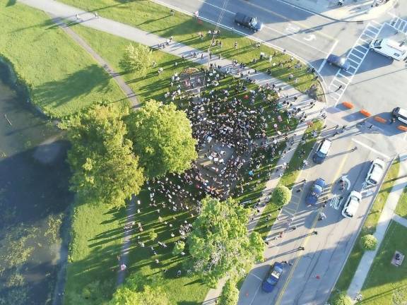 The Monroe Police Department said approximately 700 peaceful protesters voiced their message and they were successfully heard around the ponds and beyond. Photo by Monroe Village Police.