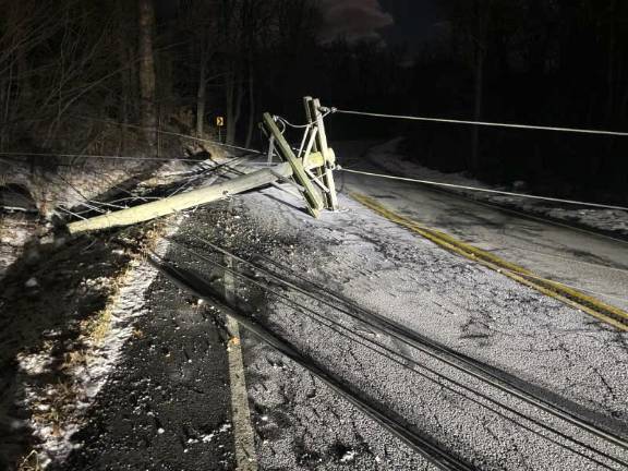 A car accident in Barry Lakes, NJ took out two telephone poles in January, leaving hundreds of Sussex Rural Electric Cooperative customers in the dark. Along with increasing weather-related disasters, car-pole accidents are on the rise. Photo provided