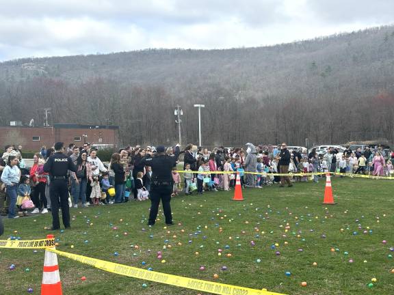 Children gather for the annual PBA Easter Egg Hunt in Greenwood Lake