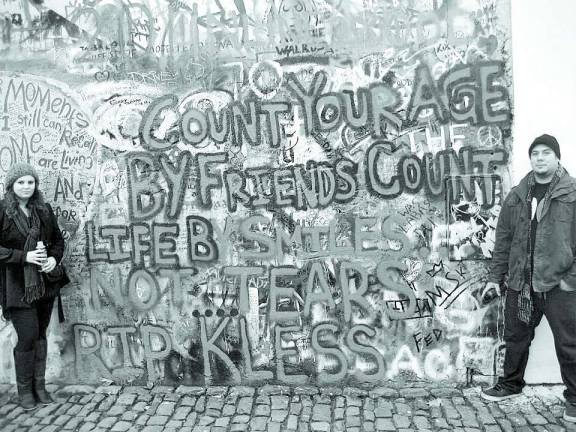Friends that Kevin Kless made while visiting high school friends from Warwick, now living in California, created this graffiti art in Prague, Czechoslovakia, in his memory.