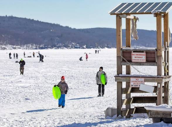 Greenwood Lake. Celebrating winter and the cold on the lake