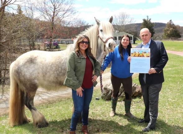 Photo by Roger Gavan On Saturday, May 5, Warwick Wine Garden will host its third annual Kentucky Derby fund raiser for Winslow Therapeutic Center. From left, Warwick Wine Garden Events Director Lourice Angie, Gypsy Vanner horse &#x201c;The Dance,&#x201d; Winslow Barn Manager Cathe Struble and Wine Garden owner Chris Little.
