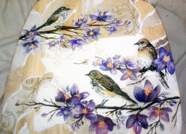 This is a detail from teacher Kristen Spano's Spring Birds chair.