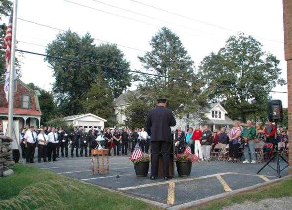 Photos by Ed BaileyJim Tobin, president of the Greenwood Lake Fire Department, opened the village's Sept. 11 remembrance.