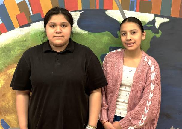 Middle School Art/Music Students of the Month Kimberly Gonzalez Barragan and Emily Torres.