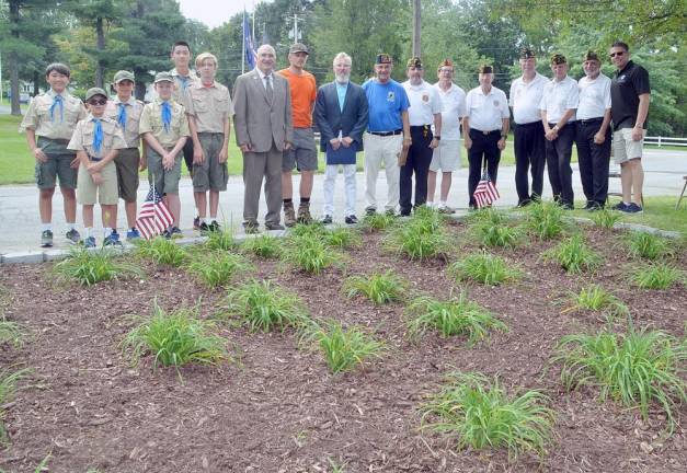 Present at the ceremony were members of BSA Troop 45, county and local officials, American Legion Post 214, VFW Post 4662, Warwick Police Department and Warwick DPW. Photo by Ed Bailey.